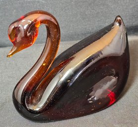 Vintage Brown Glass Hand Blown Glass Swan