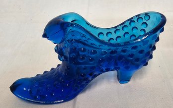 Vintage Fenton Blue Glass Hobnail Shoe