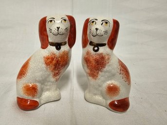 SUPERB PAIR 19thC STAFFORDSHIRE SEATED SPANIEL DOGS C1880s