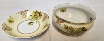 Vintage Silesia Old Ivory Signed Porcelain Plate & Bowl
