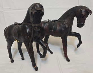 2 Vintage Leather Decorative Horses 12' Tall And 12' Long