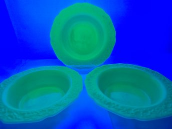 3 Vintage 8.5' Custard Glass Uranium Shallow Bowls