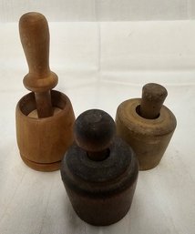 3 Antique Primitive Wood Butter Press Molds, Miniature Wood Butter Stamps