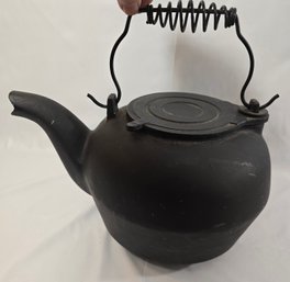 Antique Cast Iron Tea Kettle Swivel Lid Bird Spout