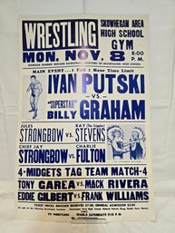 Vintage 1970's Wrestling Promotional Cardboard Poster