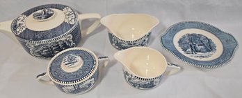 Currier & Ives Blue Willow Tea Serving Set