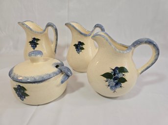 Blueberry Ceramic Pitchers & Sugar Bowl With Spoon