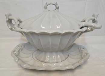 Vintage Red Cliff Ironstone Soup Tureen Victorian Oval White USA Complete