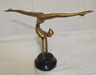 Vintage Mid Century Brass Art Sculpture Woman Gymnast