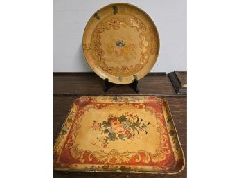 Papier Mache Laquered French Style Floral Tray And Plate