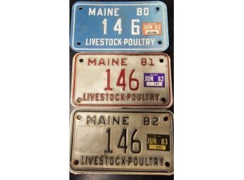 Lot Of Vintage Livestock- Poultry License Plates #146 1980,81 & 82