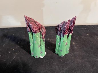 Pair Of Majolica Asparagus Salt & Pepper  Shakers