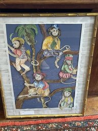 Matted & Frame Paper Monkey Cut Out & Hand  Colored, Overall 20.5'x26.5'