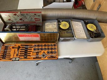 Lot Of Time Switches, Tap & Die Set,  Soldering Gun