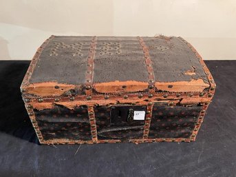 Early Document Box With Brass Stands  Missing Some Canvas,  Lined With 1808 Newspaper Inside, 15' Long X  10' Deep X 8' Tall