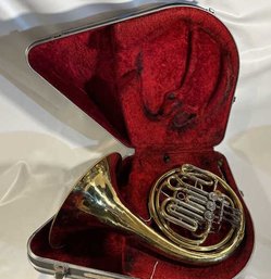 Double French Horn Lacquered With Case, Missing Mouth Piece