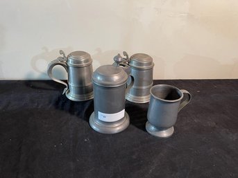 Lot Of Pewter (1) Mug 5' Tall; (4) Tankards  7' & 9' Tall, Two Pairs