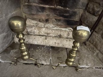 Pair Of Brass Andirons 19' Tall