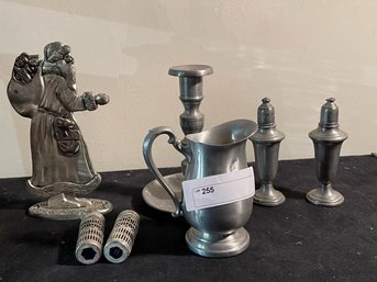 Pewter Salt & Pepper, Candlestick, Creamer &  Santa