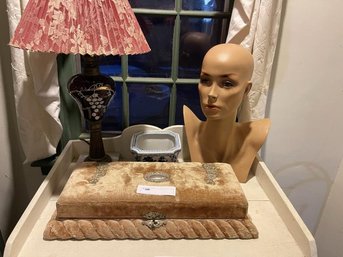 Lot Of Jewelry Box, Lamp, Wig Head, Bowl