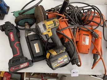 Lot Of DeWalt Cordless Multi-Tool, Grinding  Wheel, Drop Light, Jog Saw