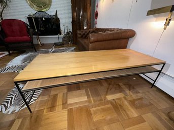 Coffee Table: Iron  Lower  Shelf, 2-Drawer, Some Scratches On Top,  Mason's, 16' Tall X 24' Wide X 60' Long