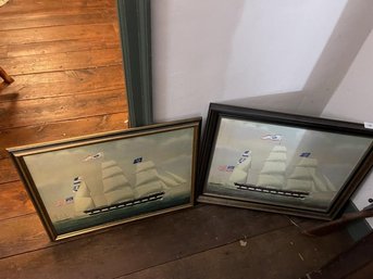 Reproduction Pair Of Framed Schooner Prints  Both Framed 30'x24' & 28.5'x23'