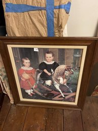 Reproduction Folk Art Matted & Framed Of The  Hobby Horse, 30'x32'