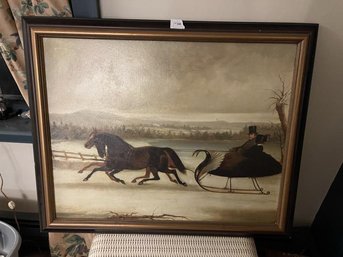 Oil Of Canvas Of Sleigh Ride, Framed, 32'x27'