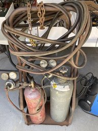 Lot Of Welding Tank, Settling Tank, Cart &  Gauges, Torch