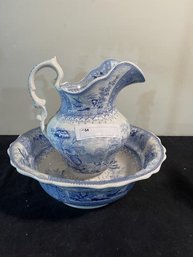 Stoke On Trent Basin & Pitcher Set, Blue &  White Transferware