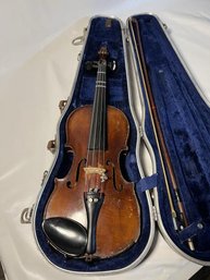 Half Size Violin With Case & Bow, Wood, Poor Condition