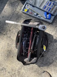 Husky Tool Bag With Sockets, Cut Off Grinder  Saw, Gear Puller, Rachet Set