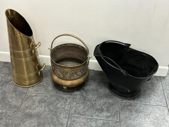 Lot Of Brass Coal Hog, Brass Backet, Metal  Coal Hog