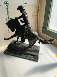 300 Frederic Remington Reproduction, Bucking Bronco, Bronze, 22' H X 25' L, On 18' X 10' Marble Base