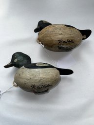 317 2 Duck Decoys By R. Wade, Wooden, Signed On Belly, 9' L X 6' H