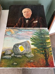 370 Lot Of 4 Prints On Canvas, Armand LaMontagne, Foster Henge Rock And Winston Churchill