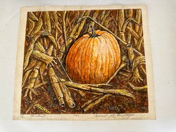 372 Woodcut By Armand LaMontagne, 1981, 6, 20, Pumpkin, No Frame