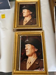 374 - 2 Prints On Canvas Of General Patton, Framed, One Print Is Out Of The Frame