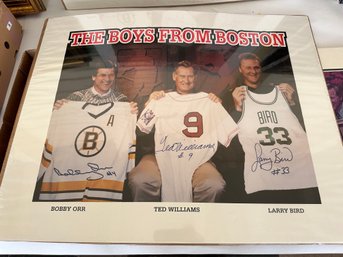 378 - 2 Reproduction Prints, Posters Of The Boys From Boston, Bobby Orr, Ted Williams, Larry Bird
