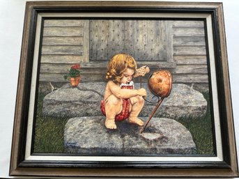 409 Print On Canvas By Armand LaMontagne, The Watering Can, Framed, Light Staining On Reverse, 20' X 24 1/2'