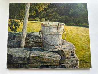 410 Print On Canvas By Armand LaMontagne, Entitled Well Bucket, Staining On Reverse, 16' X 20'