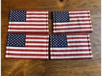 Lot Of America Flags Including (2) Flags, (2) Framed Flags 'Old Glory' Madison Bay Company East Berlin, PA, (4) Fabric Coasters, (1) Wall Hanging Of Stuffed Flag With Stars & Bells