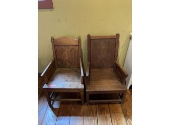 Pair Of Wooden Scottish Lambing Chairs, 36'Tall & 37'Tall