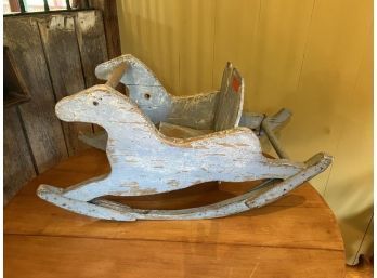 Child's Wooden Rocking Horse, Blue, Repairs, Poor Condition, 30'Long X 14'Wide