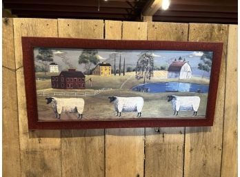 Framed Painted On Wood, Farm Scene, Chris Palmer 26'x12'