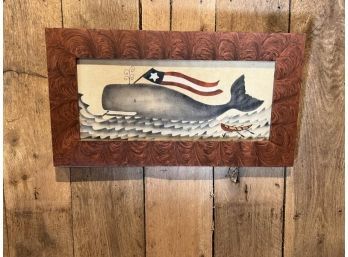 Nantucket Whale Stenciling On Velvet, Signed Carol Behrer, Framed, 20'x11'