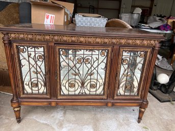 Mirrored Leather Top Cabinet