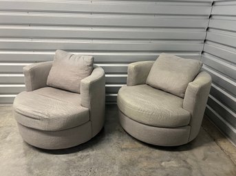 Pair Of Restoration Hardware Wren Round Swivel Chairs