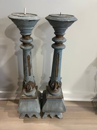 Wood Painted Candlesticks